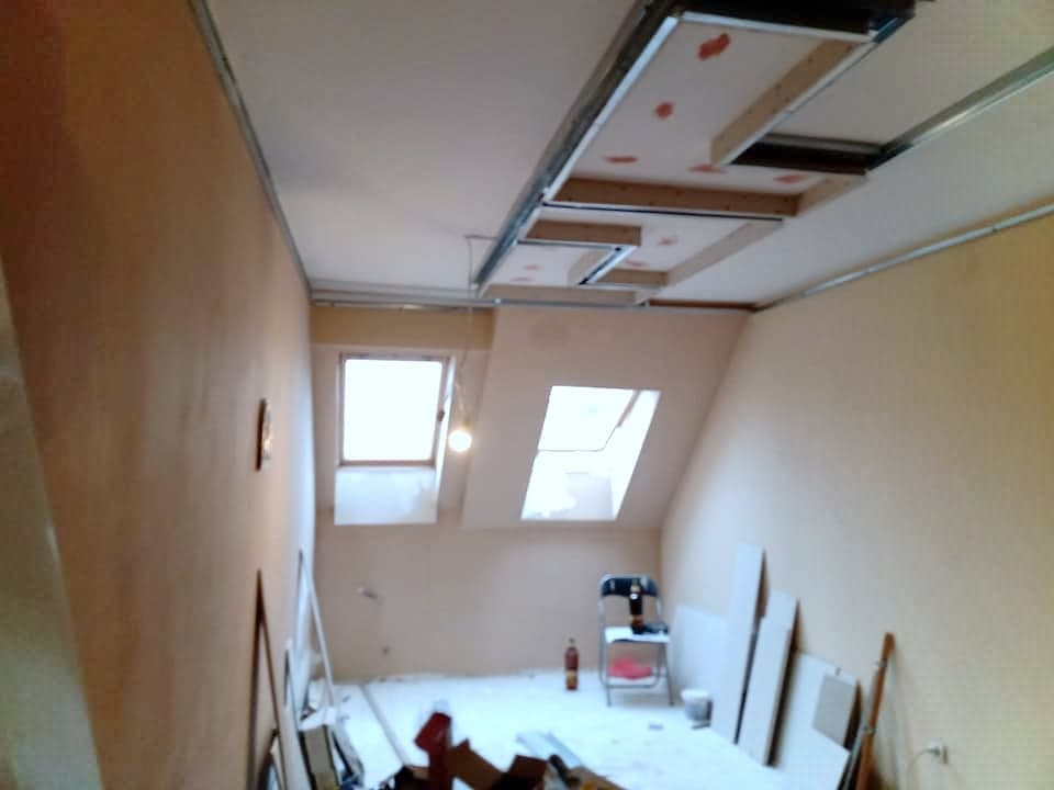 Ceiling with geometric LED lighting — Before the ceiling was installed