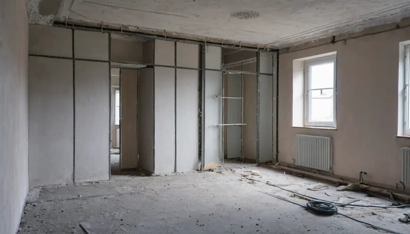 New drywall partition wall during a major renovation